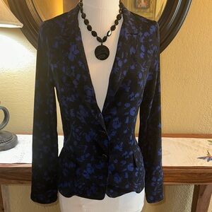 Derek Lam Navy Floral Silk Blazer